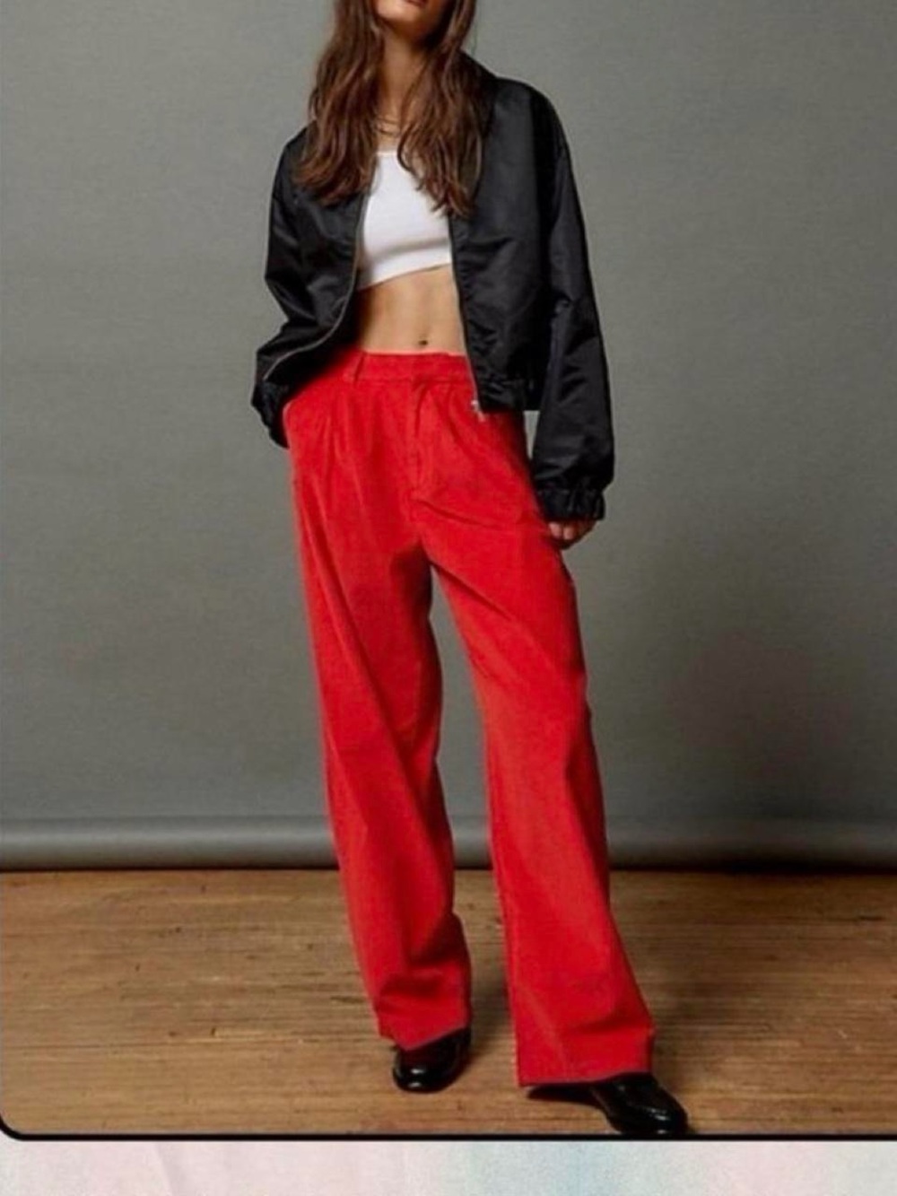 Wide Leg Red Corduroy Women's Trousers